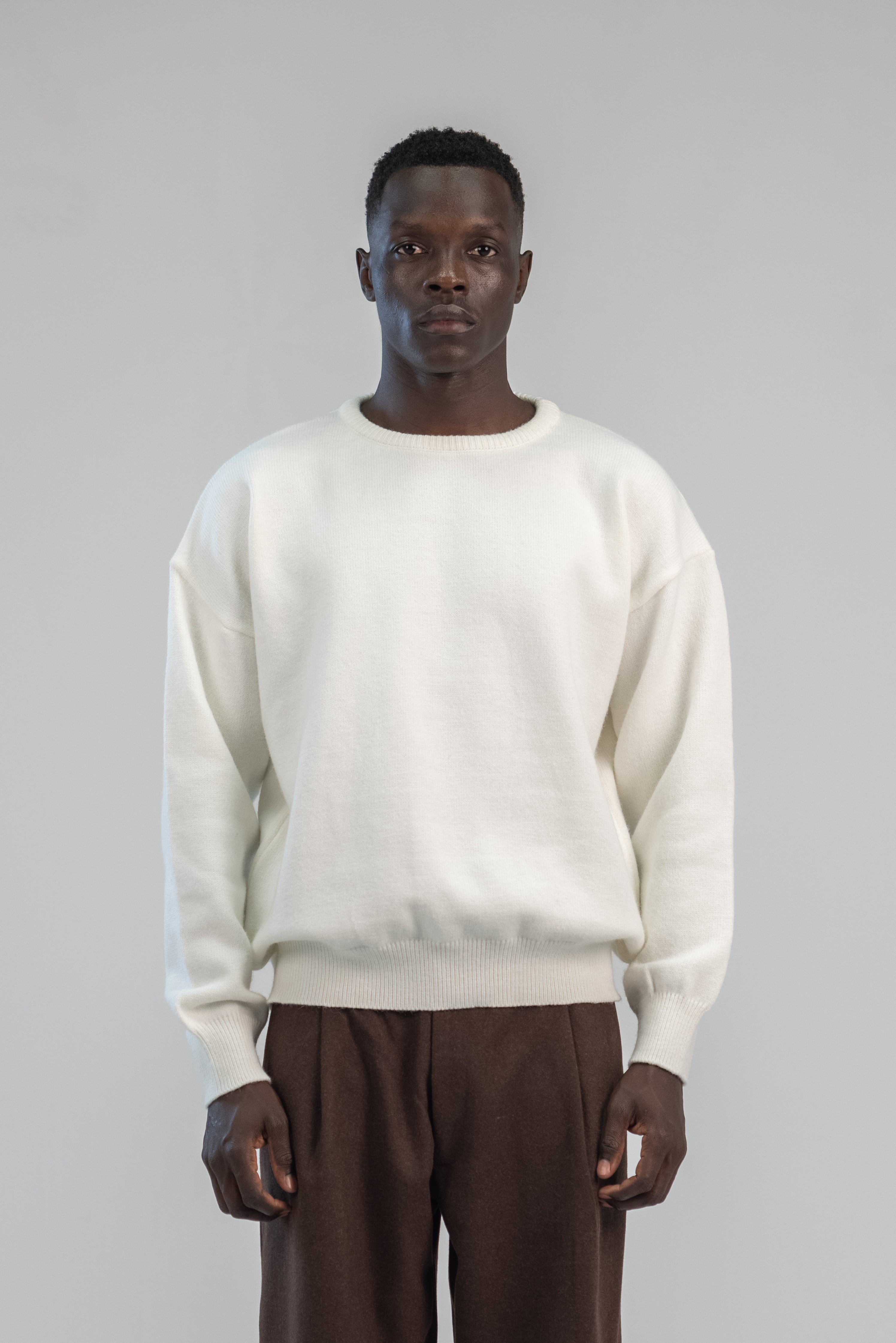 Cream Soft wool relaxed fit sweater