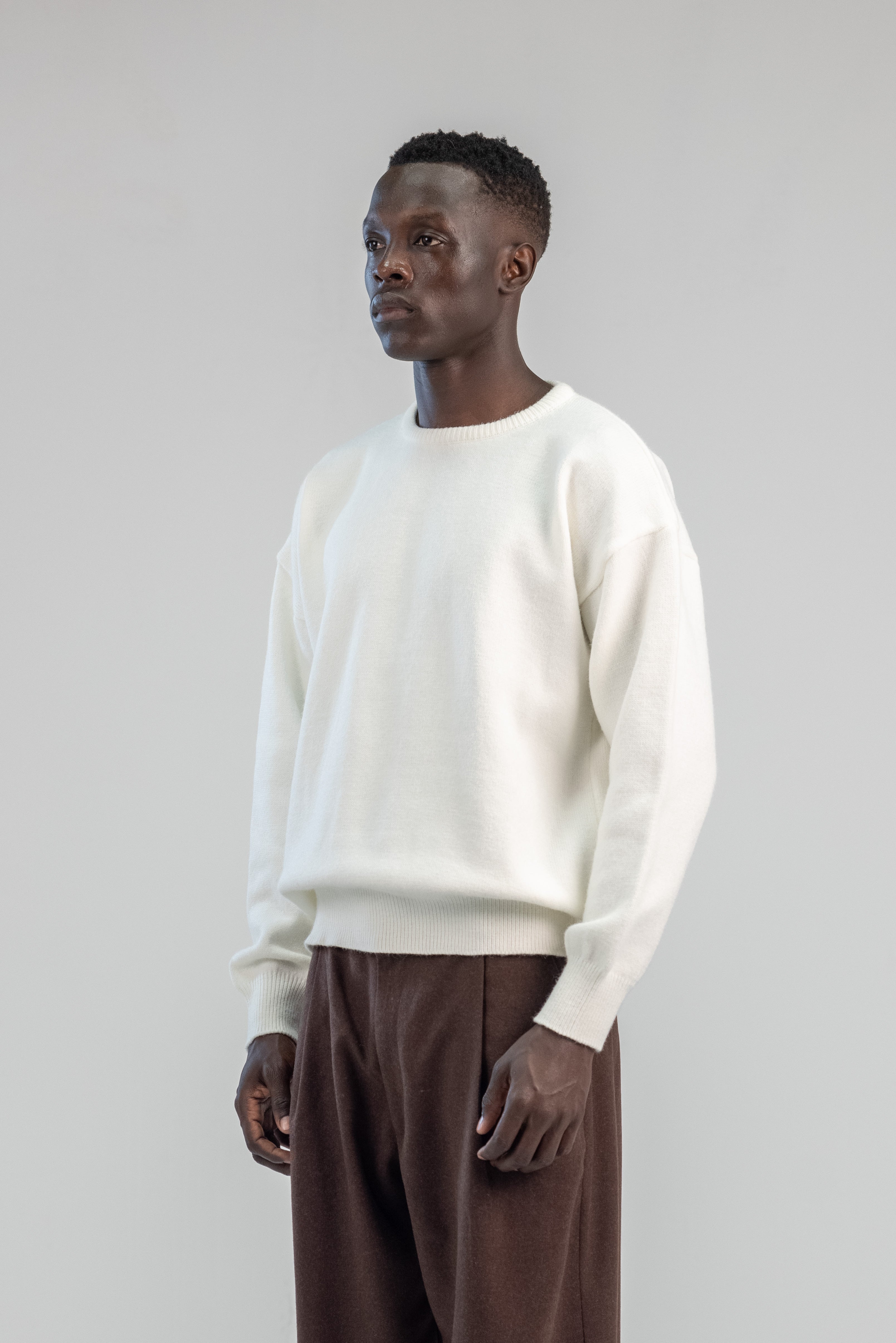 Cream Soft wool relaxed fit sweater