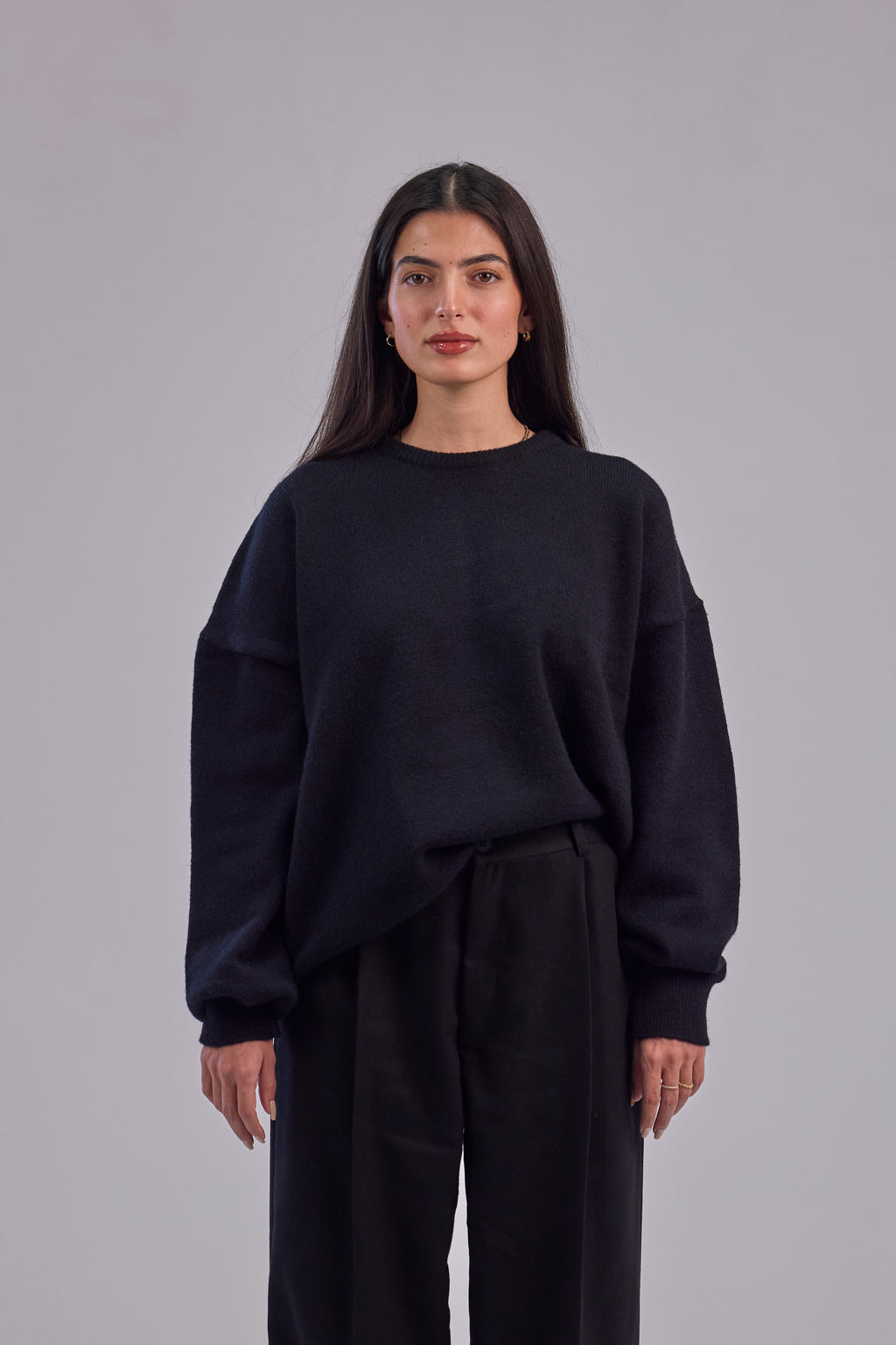 Black Soft wool relaxed fit sweater