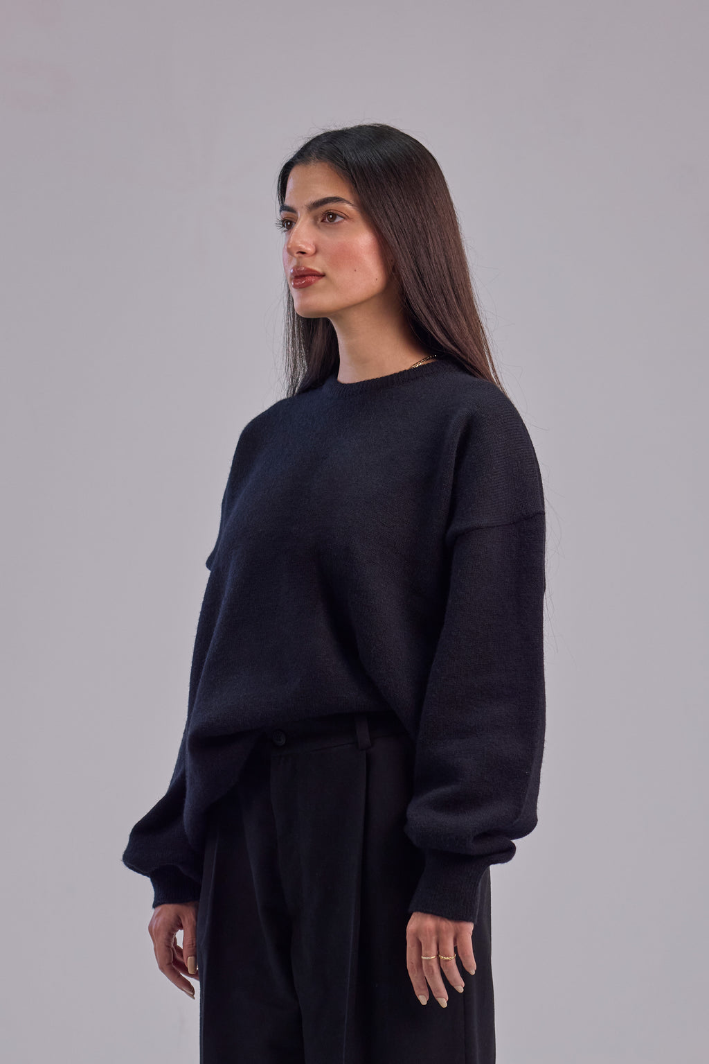 Black Soft wool relaxed fit sweater