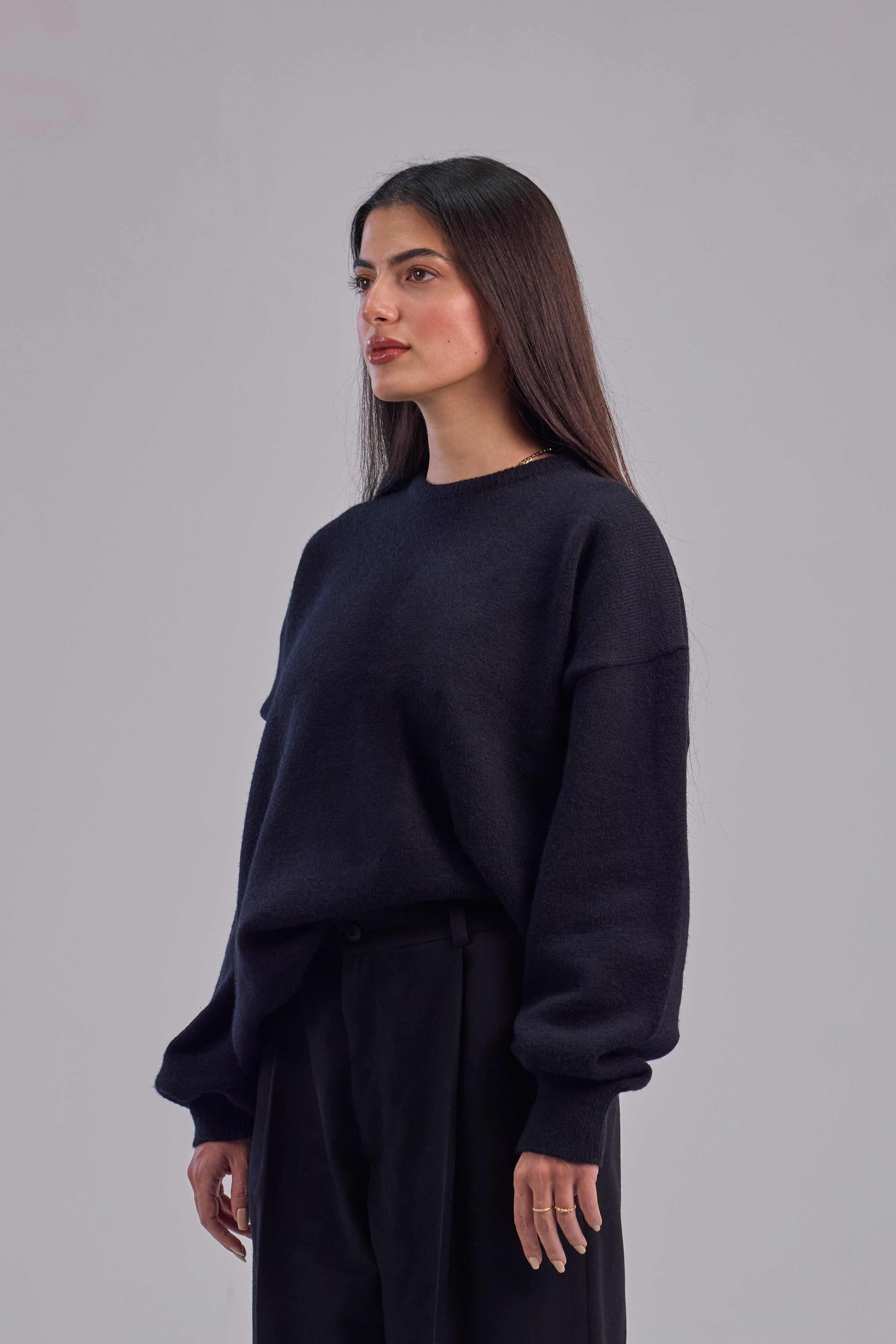 Black Soft wool relaxed fit sweater