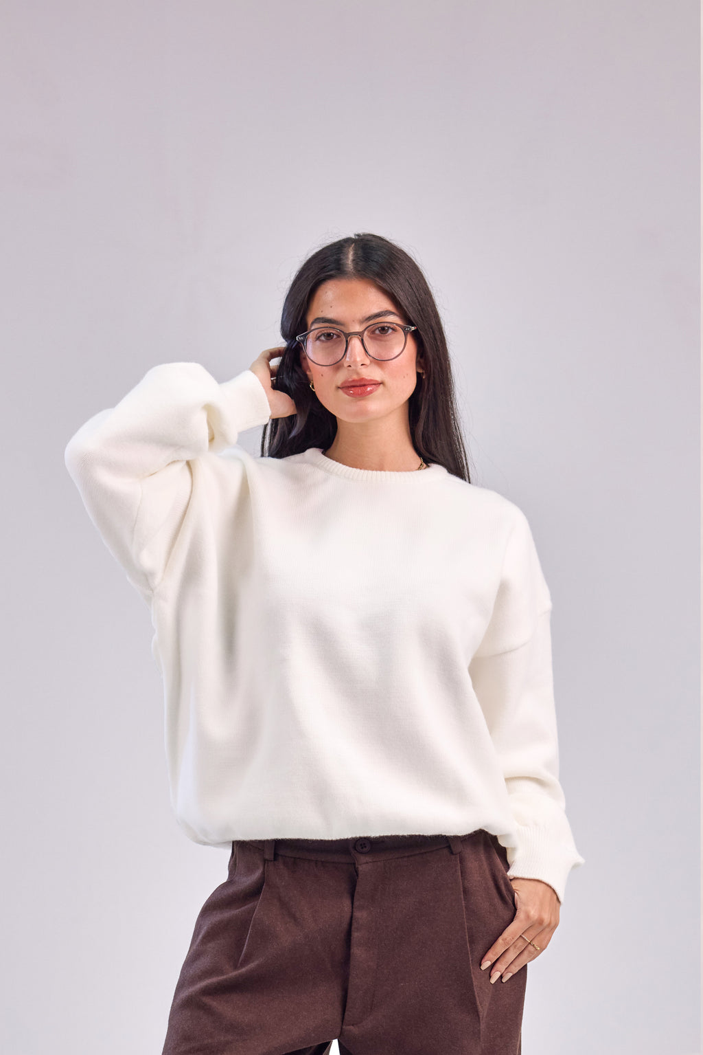 Cream Soft wool relaxed fit sweater