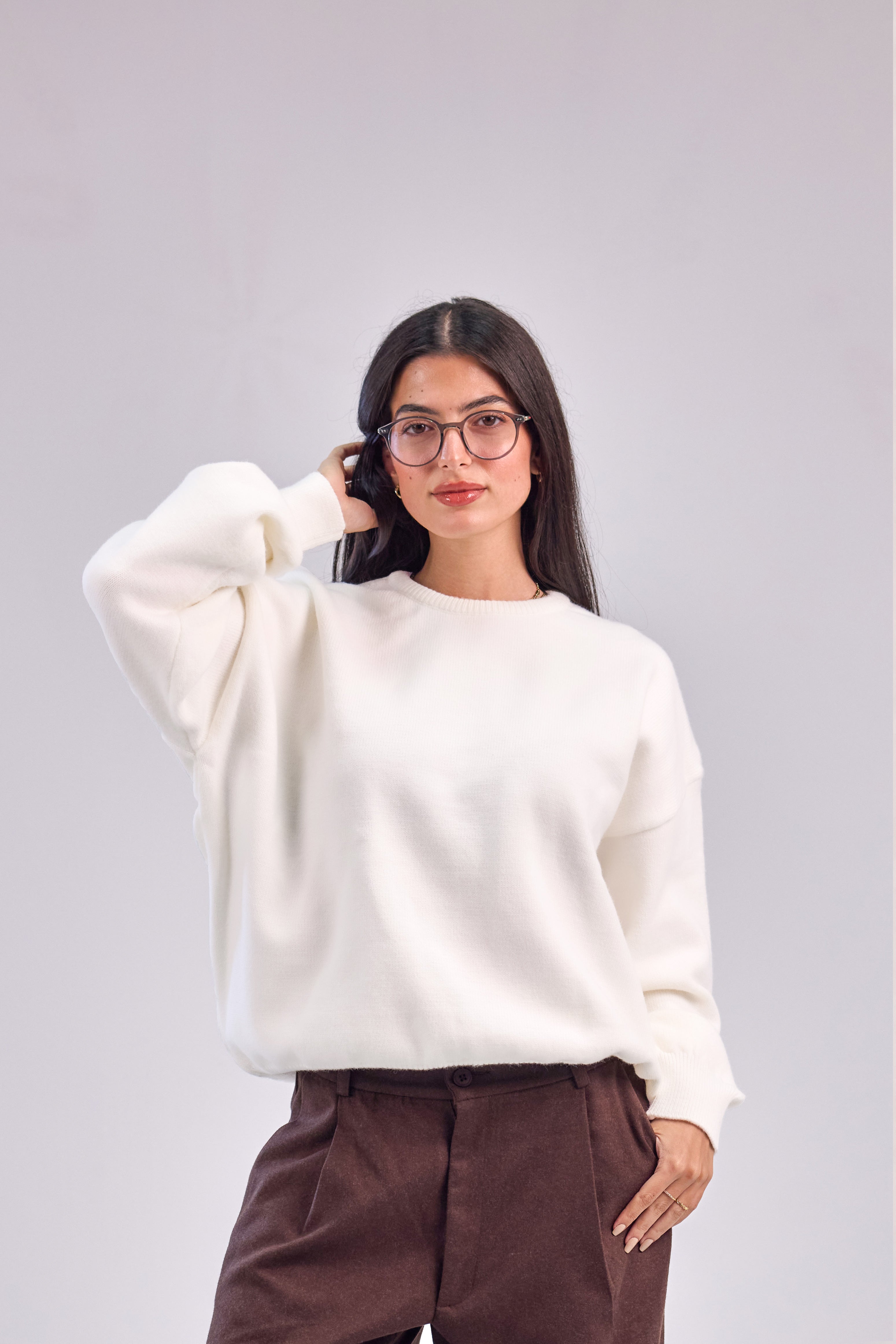 Cream Soft wool relaxed fit sweater