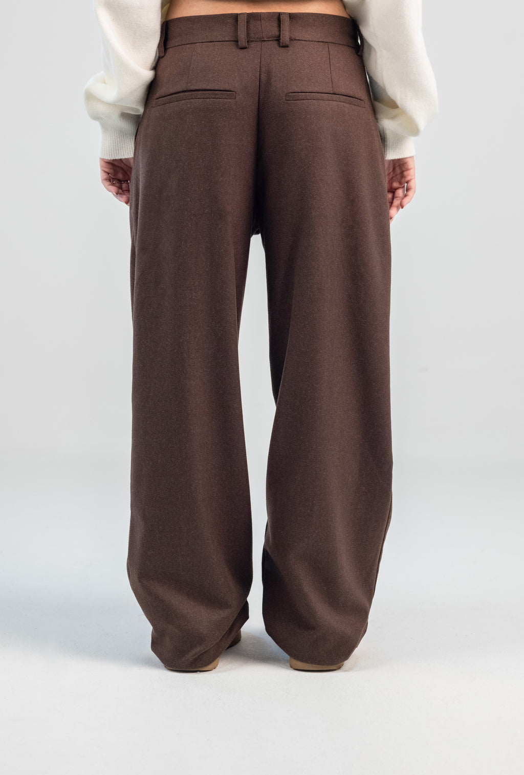 Brown wool wide leg pleated trousers
