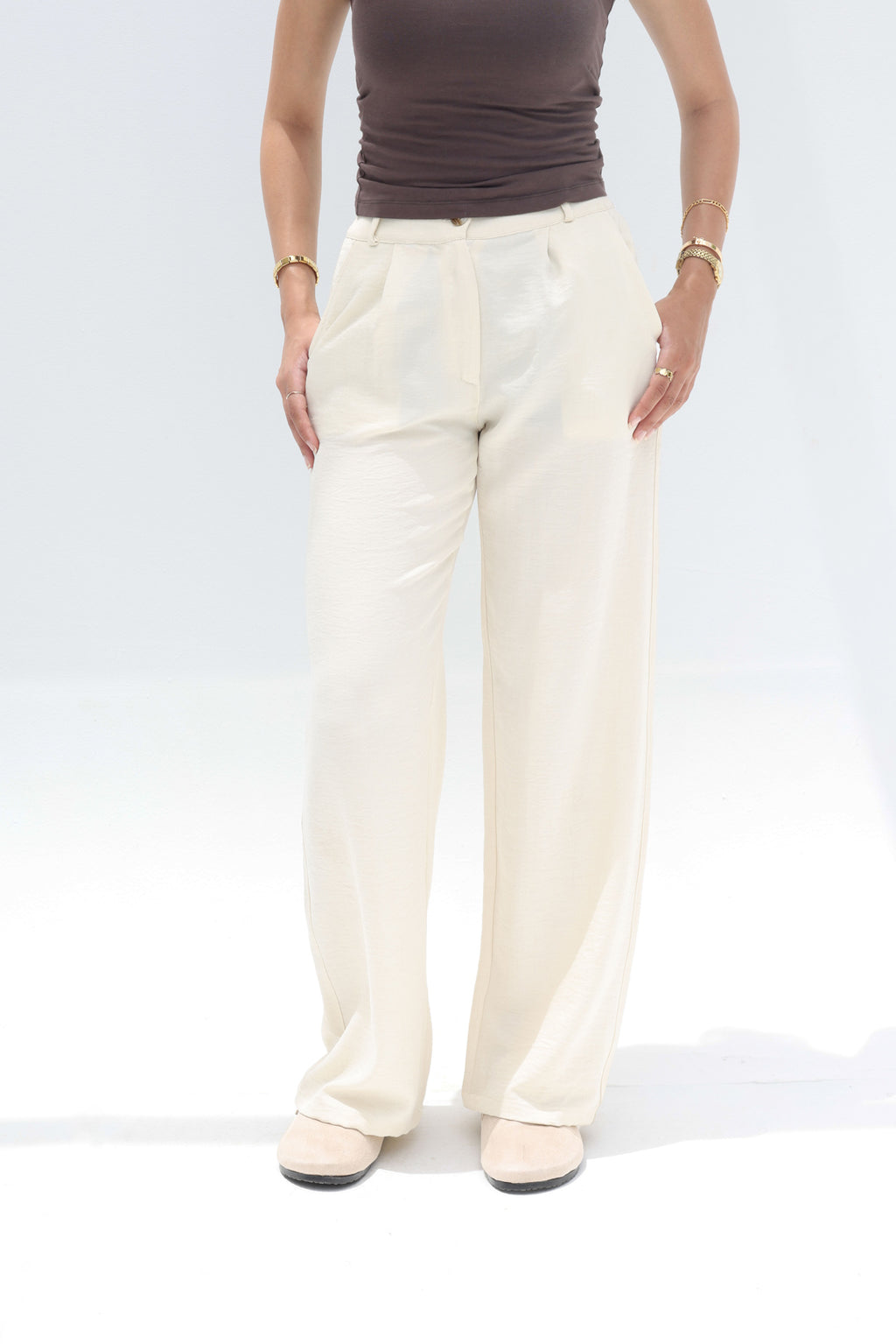 Creamy women relaxed fit linen pants