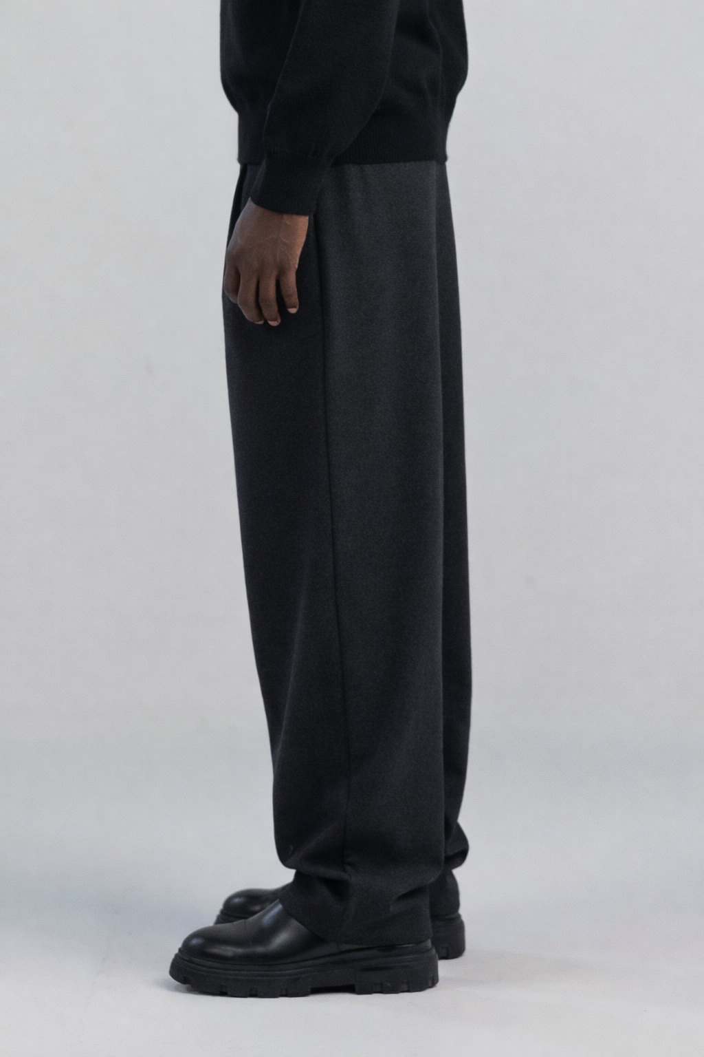 Dark Grey wool wide leg pleated trousers