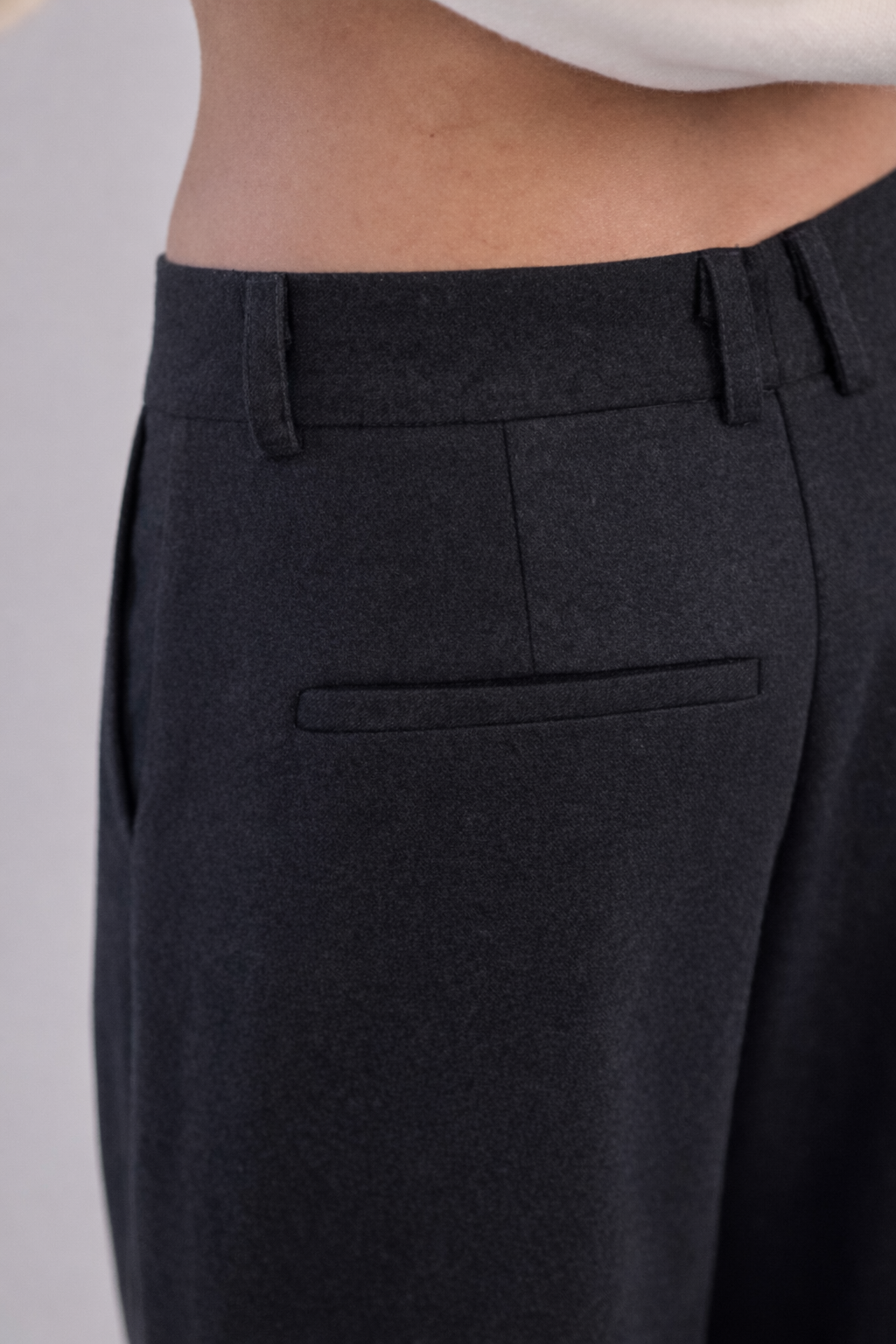 Dark Grey wool wide leg pleated trousers