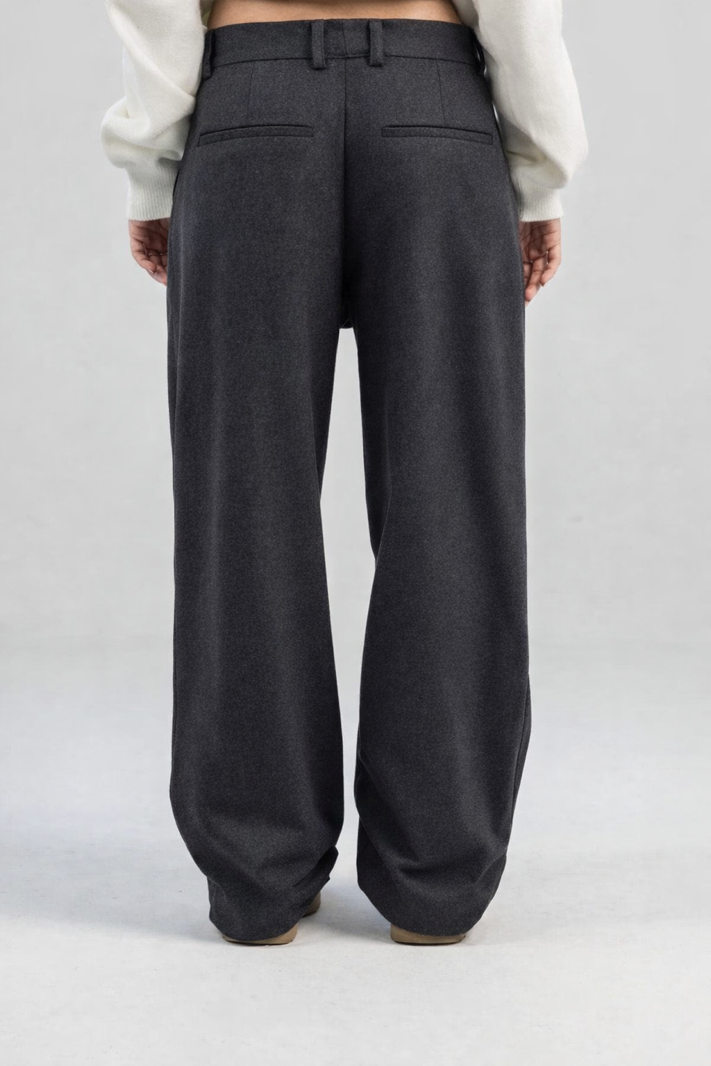 Dark Grey wool wide leg pleated trousers