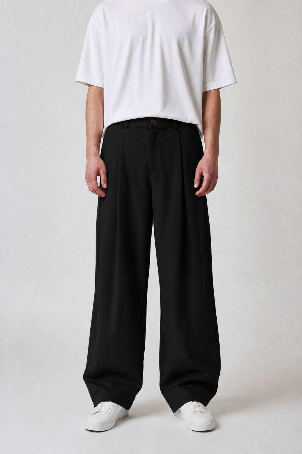 Black pleated wide leg pants