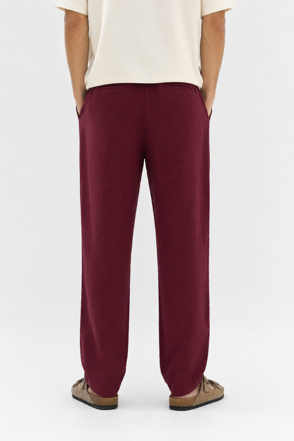 Burgundy men relaxed fit linen pants