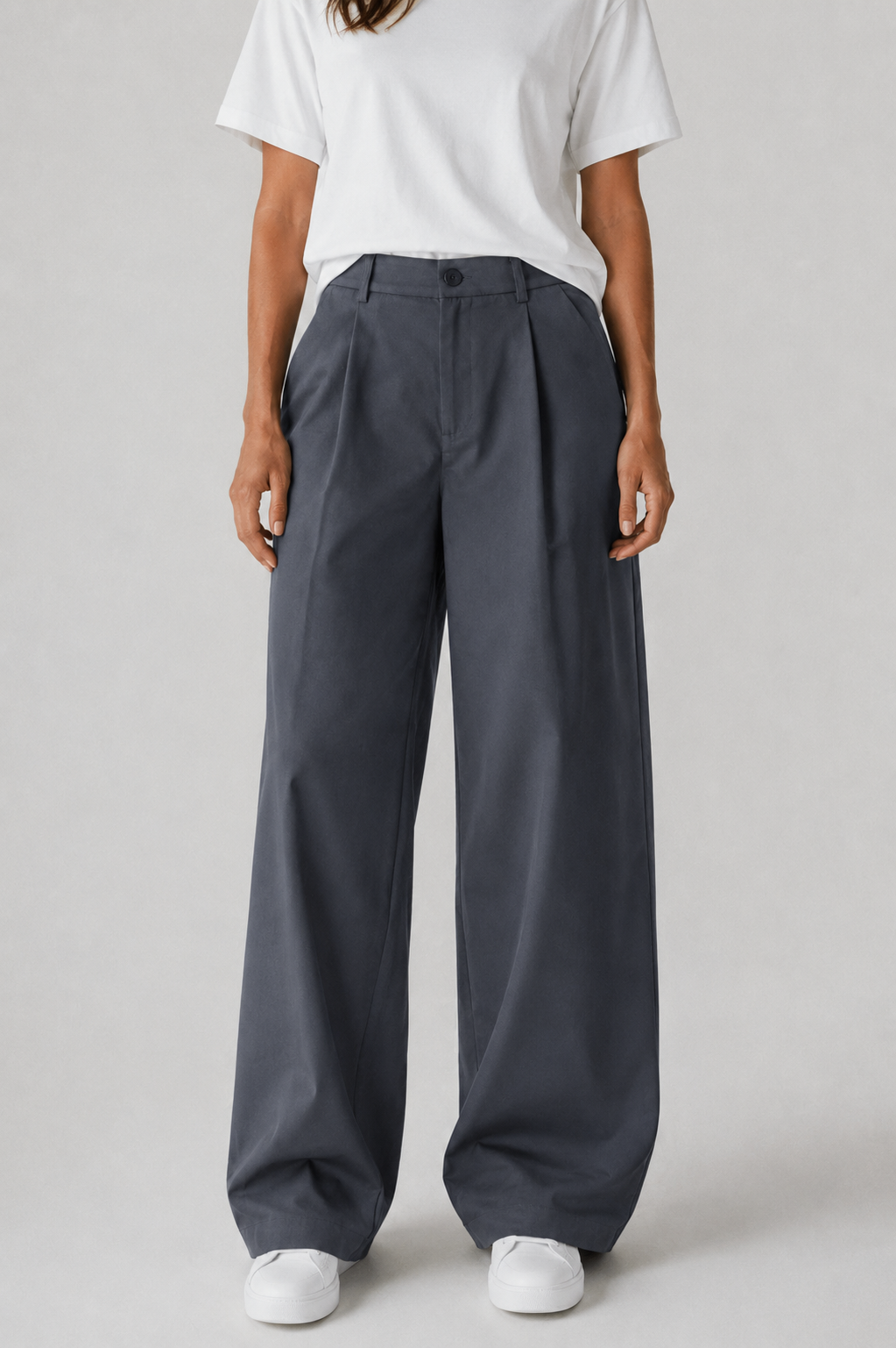 Grey pleated wide leg pants