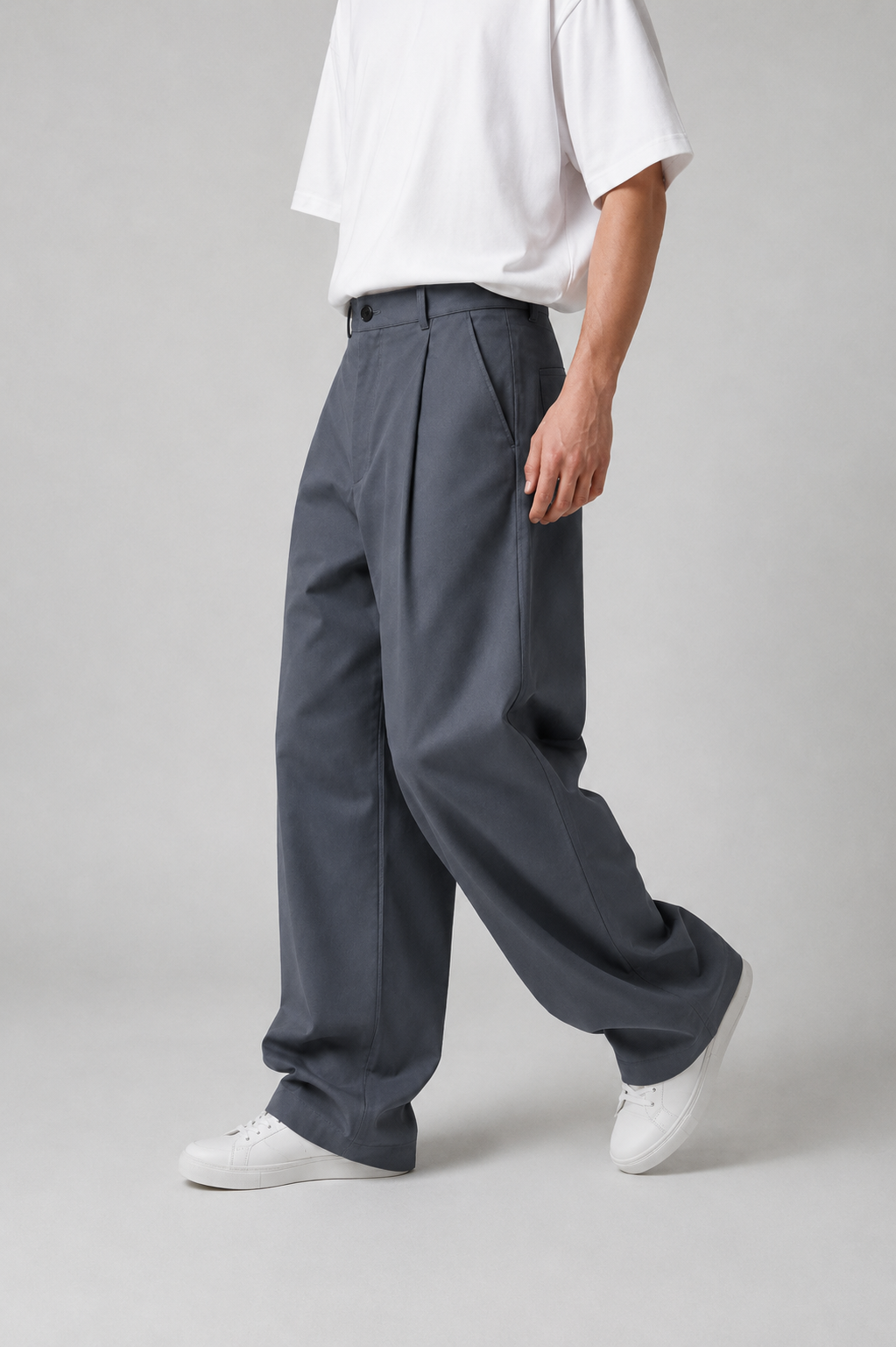 Grey pleated wide leg pants