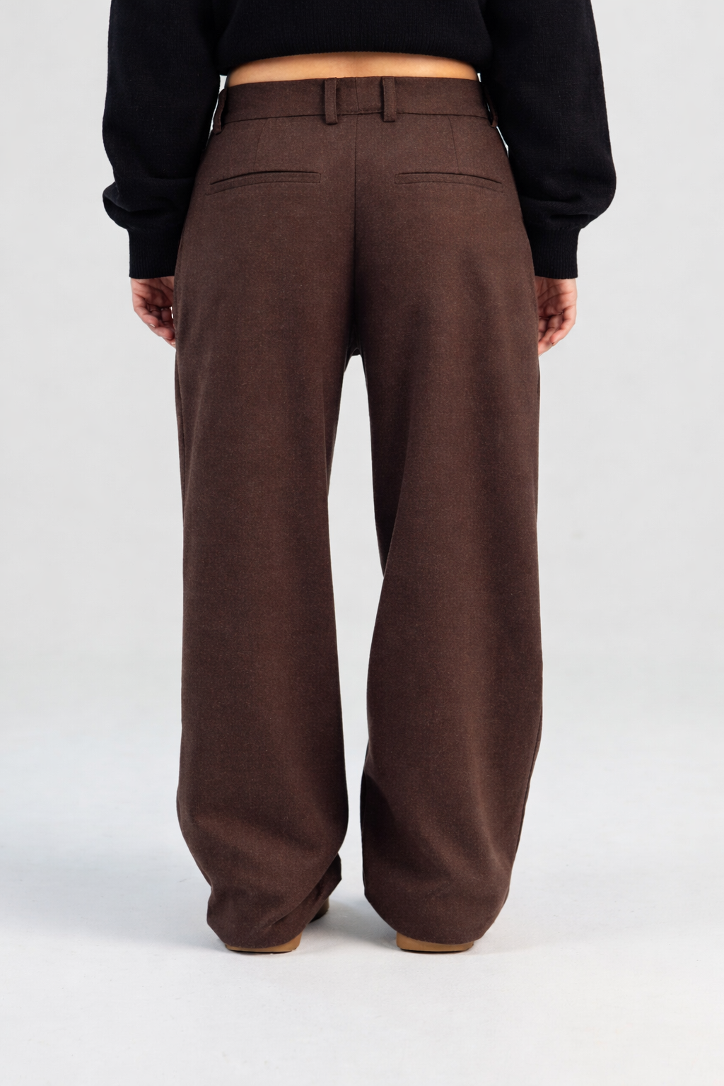 Brown wool wide leg pleated trousers