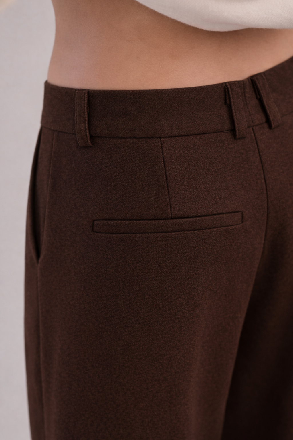 Brown wool wide leg pleated trousers