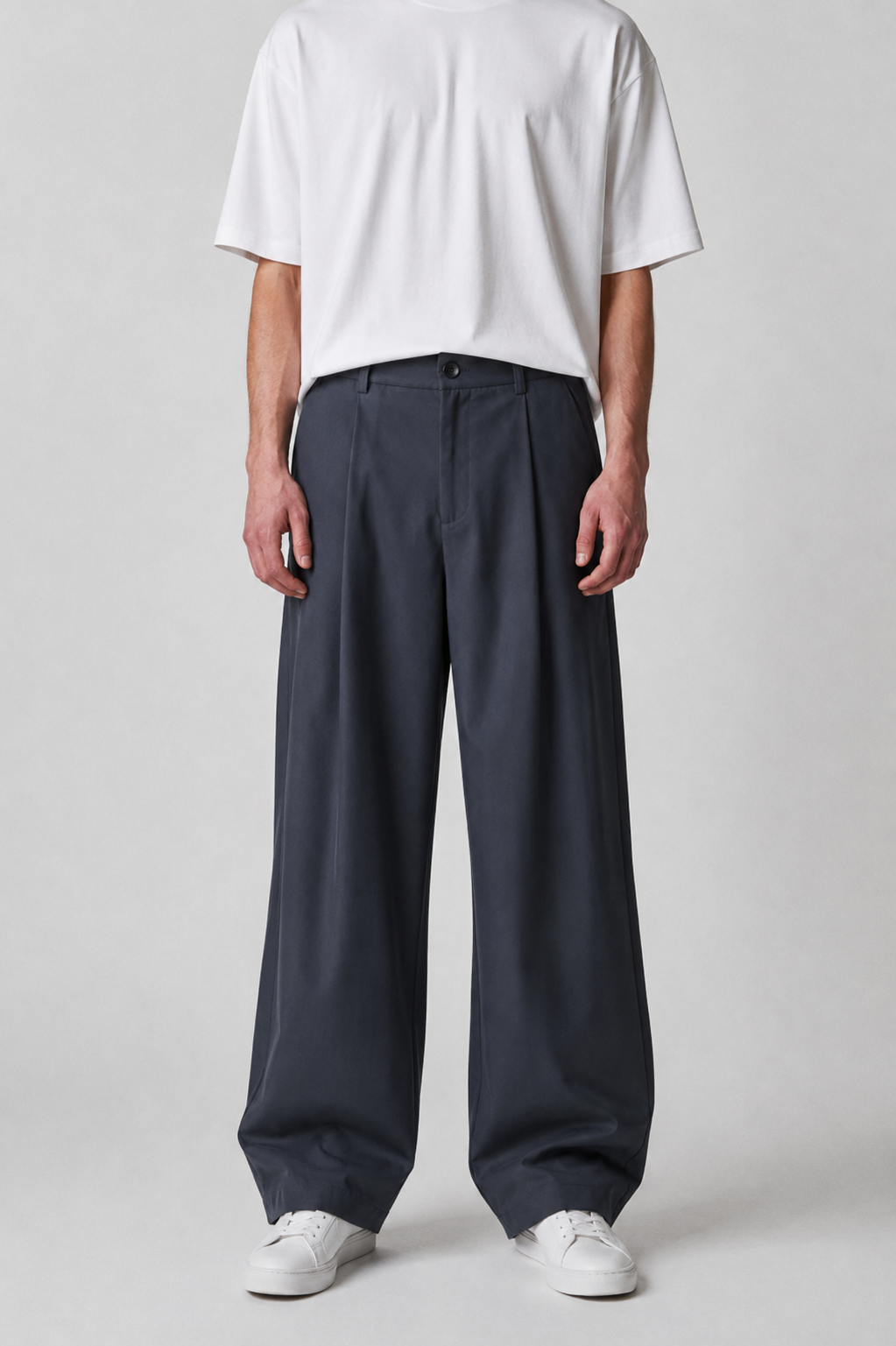 Grey pleated wide leg pants