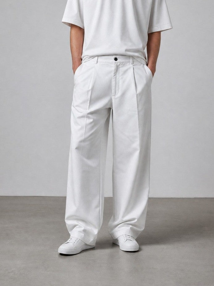 Off white pleated wide leg pants