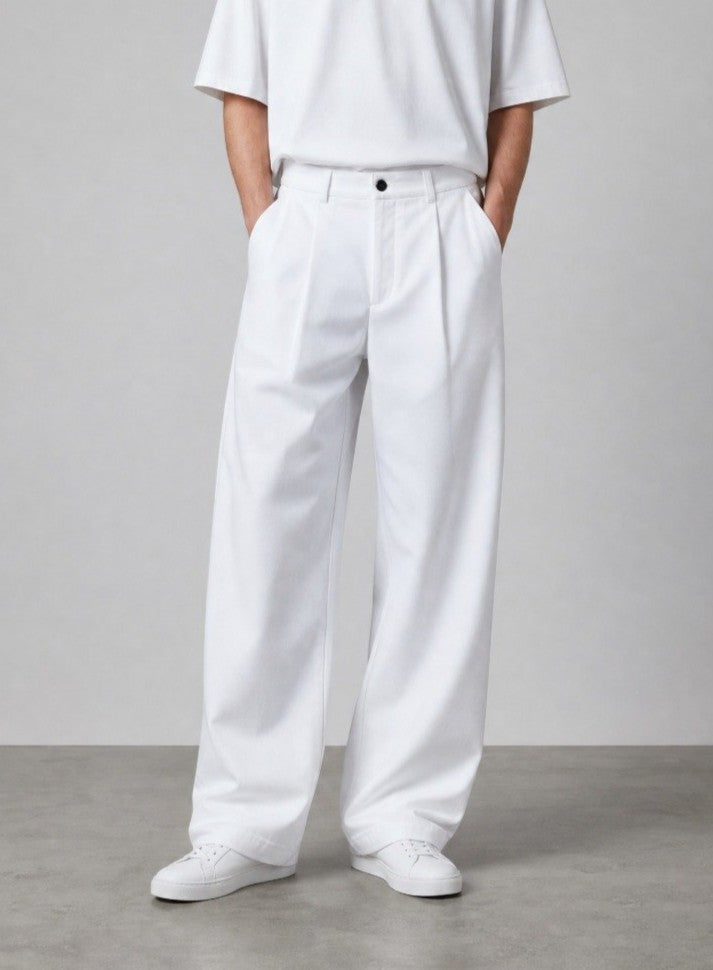 Off white pleated wide leg pants