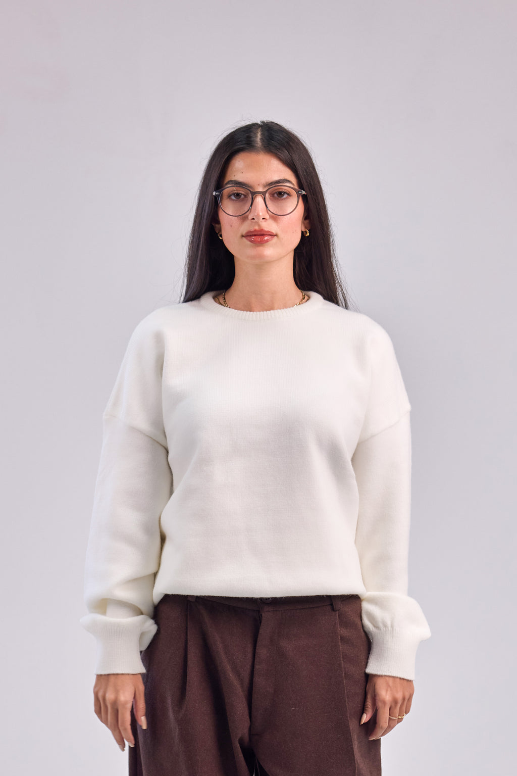 Cream Soft wool relaxed fit sweater