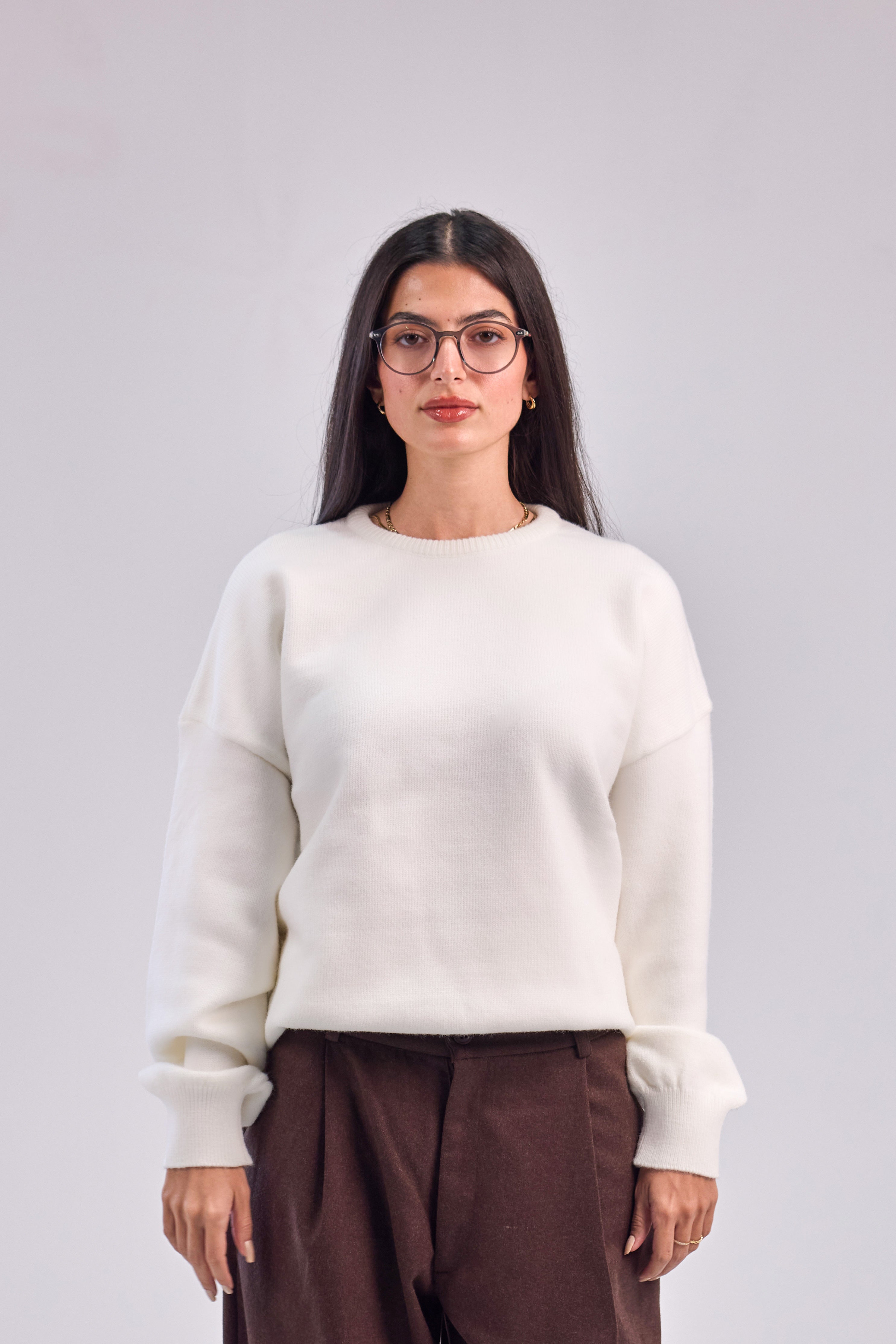Cream Soft wool relaxed fit sweater