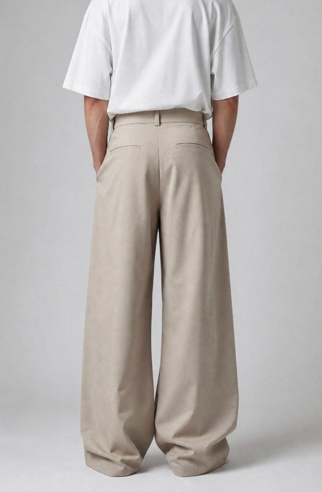 Beige pleated wide leg pants